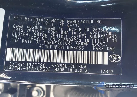 2015 Toyota Camry Se z USA, uszkodzony, nr VIN 4T1BF1FK8FU055055